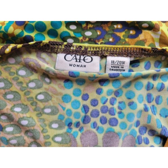 Cato Womens Top 18W 20W Plus Flutter Sleeve Buckle Brown Watercolor WAT135E - Picture 6 of 8